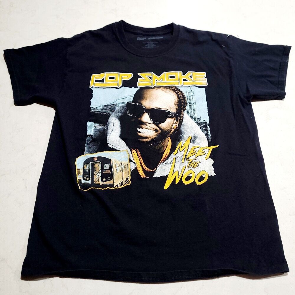 Pop Smoke Meet the Woo Shoot for the Stars Halo Tour Merch Tee L Graphic EUC